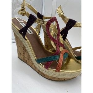 Steve Madden Multi Color  Platform Sandal Wedge Shoes Size 11 M